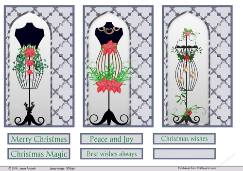 Christmas decorated manniquin card fronts
