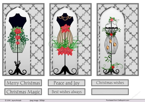 Christmas decorated manniquin card fronts