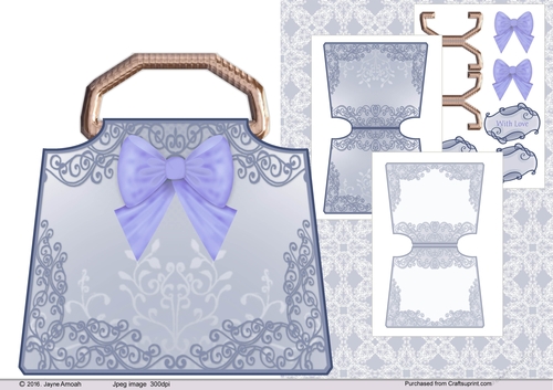 Swirls and Bow Bag Shaped card