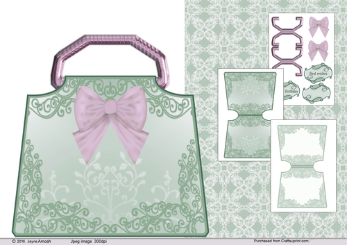 Swirls and Bow Bag Shaped card 2