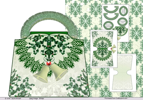Snowflakes and holly - Bag Shaped card 