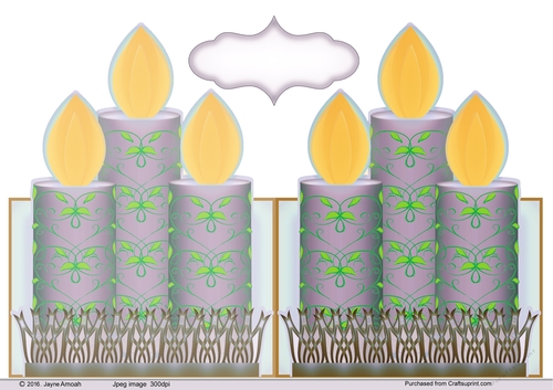 Candle shaped card -3 candles -Purple