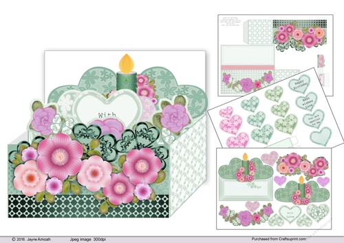 Box of flowers with a and a candle and Hearts