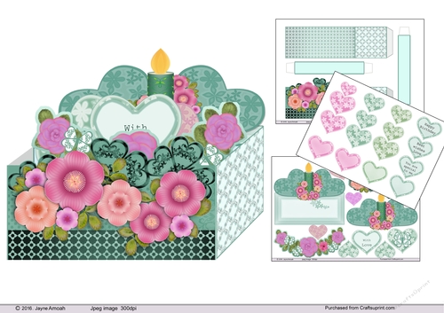 Pop-up card -Floral with candle and hearts