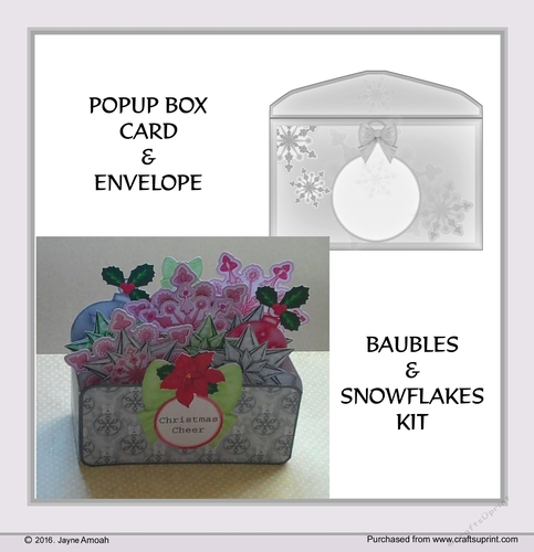 Baubles and Snowflakes Popup Box card and envelope