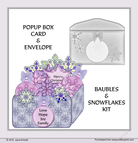 Baubles and Snowflakes Popup Box card and envelope Kit2