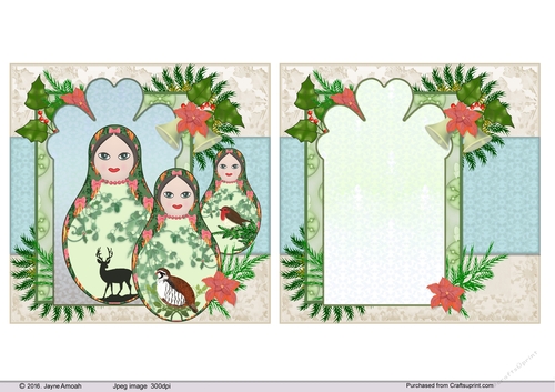 Christmas Nesting Dolls topper and insert page- Deer, Partrige and Robin