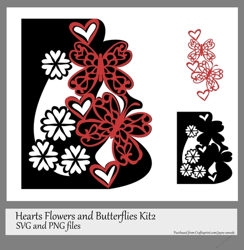 Hearts Flowers and Butterflies card front 2
