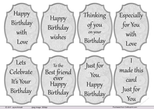 Birthday sentiments 5 - Grey floral