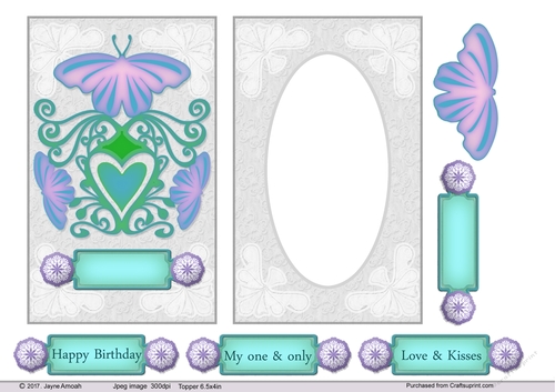 Floral swirls, heart and butterflies