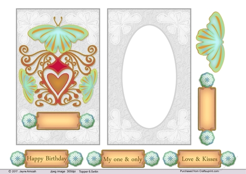 Floral swirls, heart and butterflies 2
