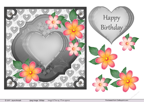Happy Birthday with Hearts and Flowers