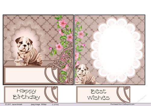 Bulldog pup - Happy Birthday topper and Insert page