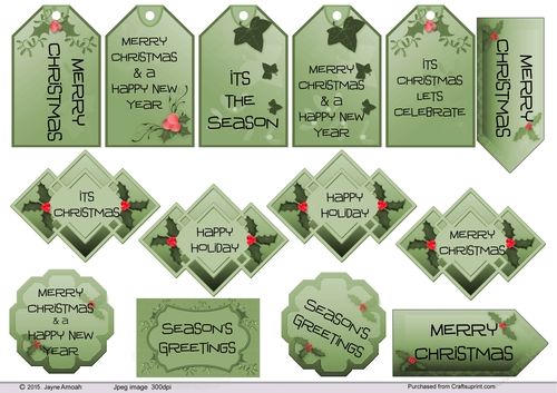 Holly and Ivy Christmas tags with Sentiments 2B