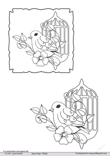 Bird on a leafy Branch 3 with bird cage