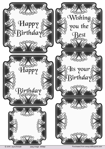 Birthday sentimentss -Black and white monotones