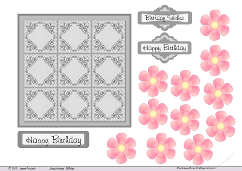 Grey 9Tiled floral panel with flower