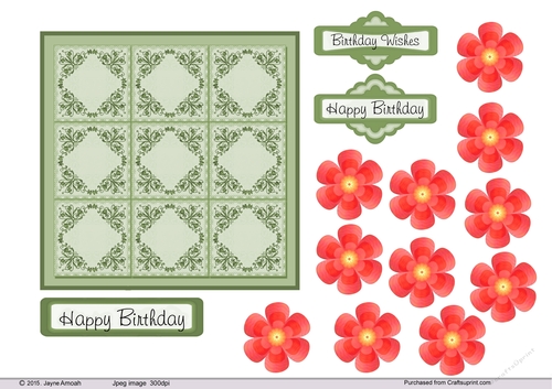Green 9Tiled floral panel with flower