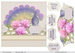 Pink and White Roses with Fan and Vase