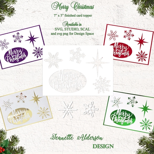 Merry Christmas greeting with Snowflake cut outs 7 x 5 christmas card topper