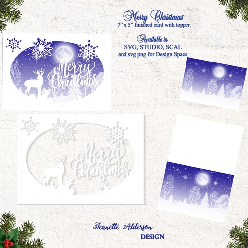 7x5 oval cutting file Merry Christmas card with topper