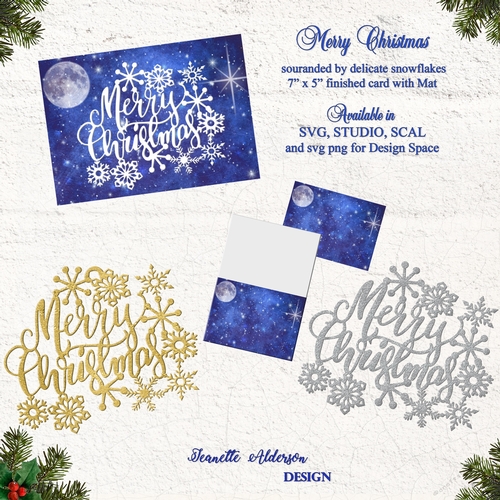 7x5 Merry Christmas card with a greeting surrounded by delicate snowflakes