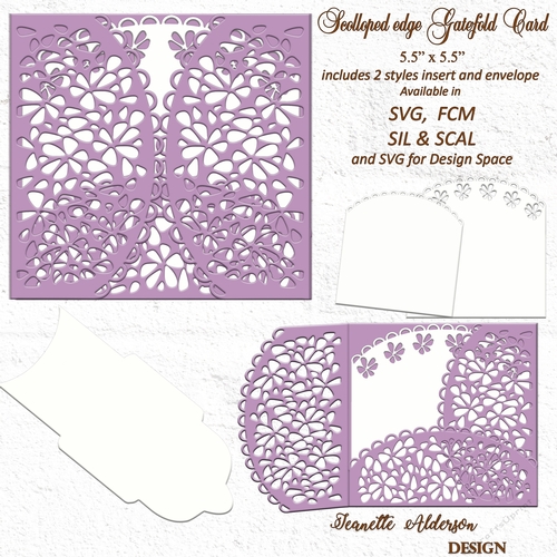 Scolloped edge gatefold card,  invitation, birthday, thank you