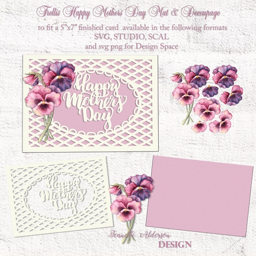 Happy Mothers Day trellis card with pansy decoupage cutting file
