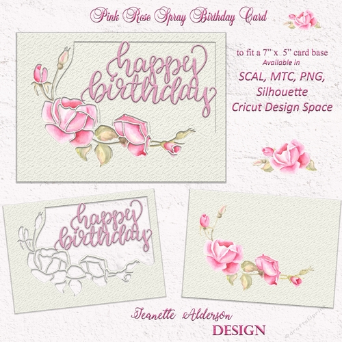 Pink Rose Spray Happy Birthday cutting file