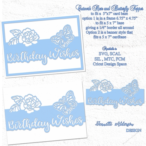 Cutwork rose and butterfly Birthday Wishes topper cutting file with two options 