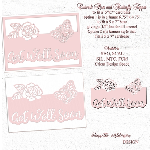 Cutwork Rose and butterfly cutting file Get Well Soon with two options