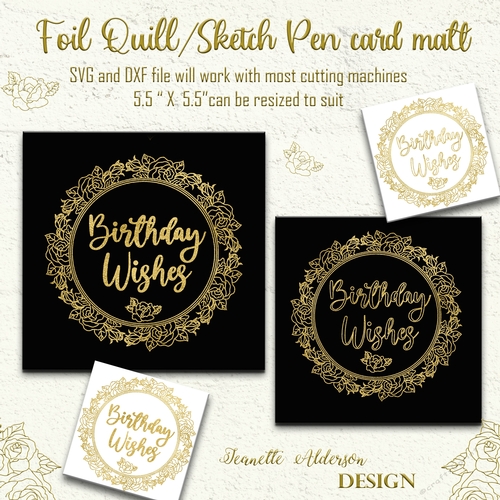 Single line Foil Quill Sketch Pen Foiled Rose Wreath Birthday Wishes