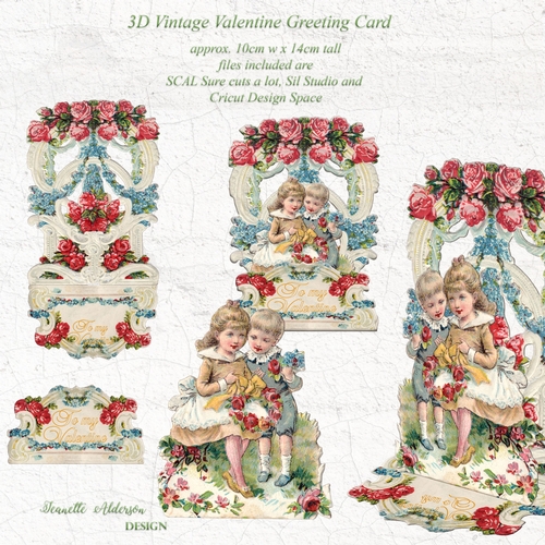 Pop Up 3D Vintage Valentine print cut foil sketch cutting file card