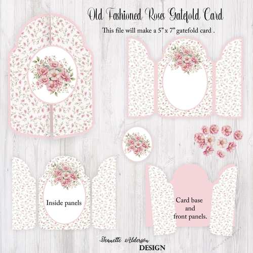Old fashioned roses Gate Fold greetingcard with decoupage option
