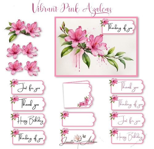 Vibrant Pink Azalea decoupage greeting card - landscape 