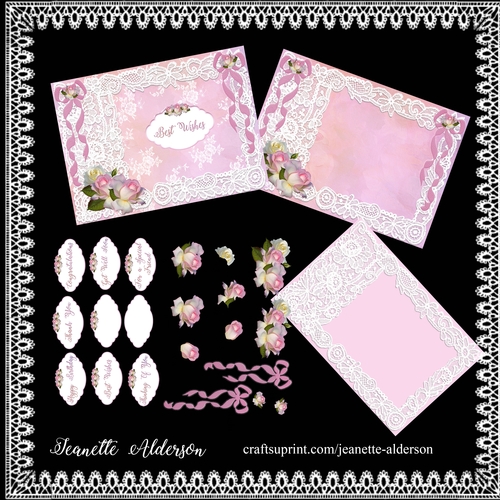 Pink Roses print and cut  Card Set cutting file