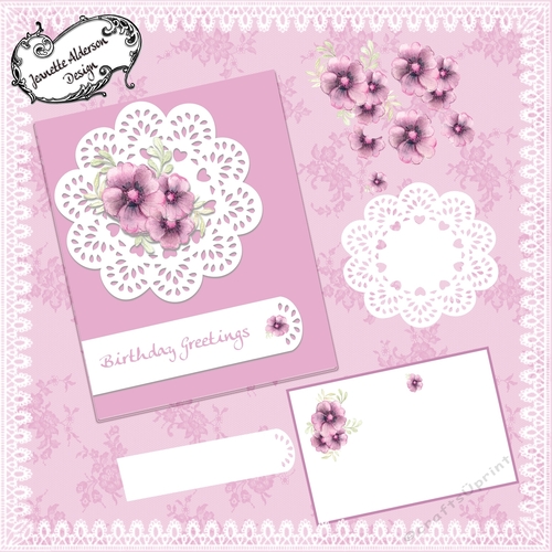 Mauve handpainted watercolour decoupage card kit