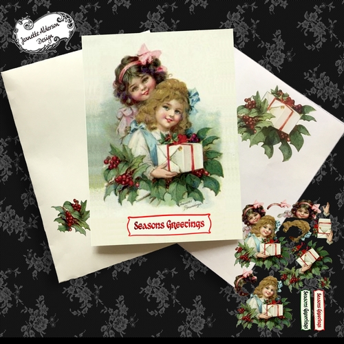 Two vintage girls christmas card