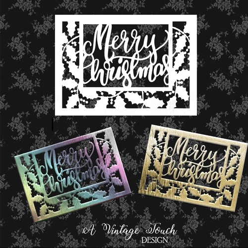 Holly and Merry Christmas cutout Christmas card template