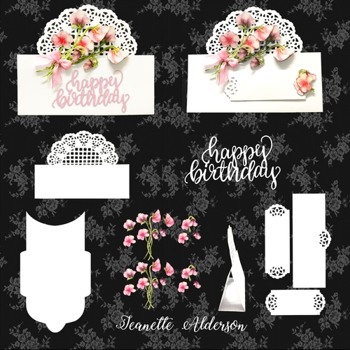 Trellis Over the Edge card with Watercolour Sweet Peas decoupage cutting file