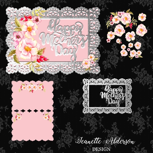 Watercolour Rose Mothers Day card with cut work mat and decoupage roses digital cutting file