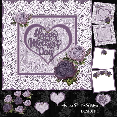 Mothers Day Lavender roses and lace digital cutting file