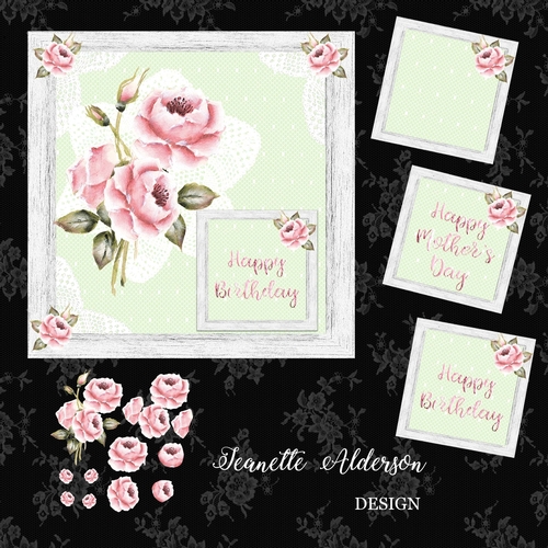 Pink watercolour roses and lace Birthday Mothers day digital cutting file