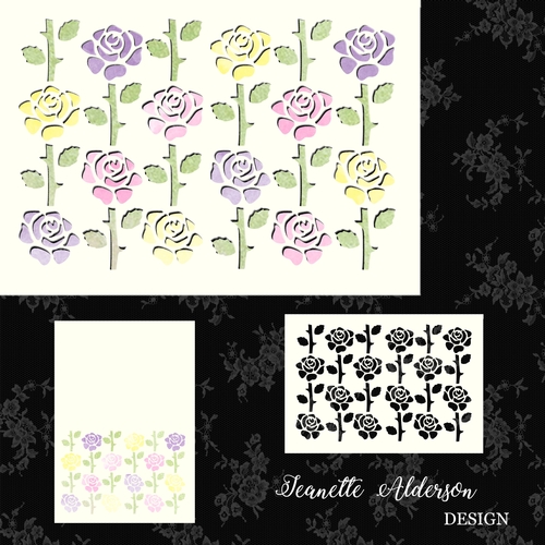 Cream Multi coloured Roses card with matching cut out mat 