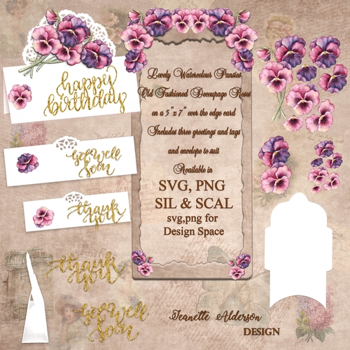 Watercolour Pansies Print and Cut Greeting Card SVG digital cutting file