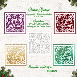 6 x 6 inch mat and topper cutting file Seasons Greetings surrounded by delicate snowflakes