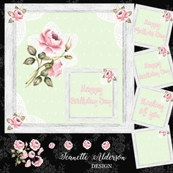 Birthday Day Mothers Day card with Watercolour rose decoupage card front