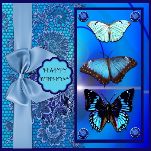 Deep Blue Trio of Butterflies