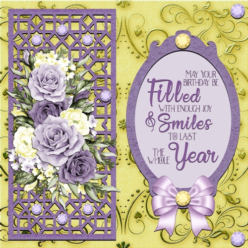 Lilac & Yellow Tall Roses Birthday Card