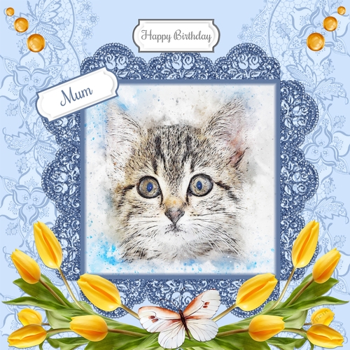 Tulip Cat Birthday Card